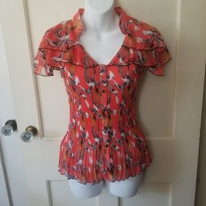 NWT Coral Floral Peplum Flounce Blouse by Lindi